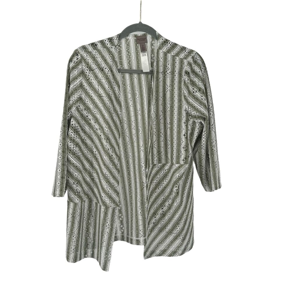 Easywear by Chico's River Lines Blocked 3/4-Sleeve Cardigan 2 (2 L)